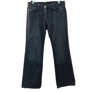 J CREW straight leg jeans, sz 8 regular, all cotton, dark blue denim, 5 pocket.